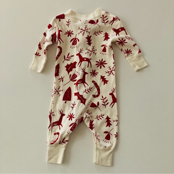 Hanna Andersson 50 Newborn 3 Months Holiday Christmas Pajamas Zip Deer Organic - Picture 4 of 8